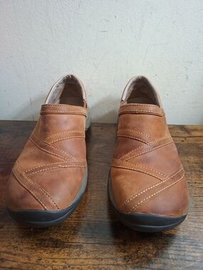 Merrell Encore Eclipse Dune Brown Leather Slip-On Clog Shoes Women’s Size 9...